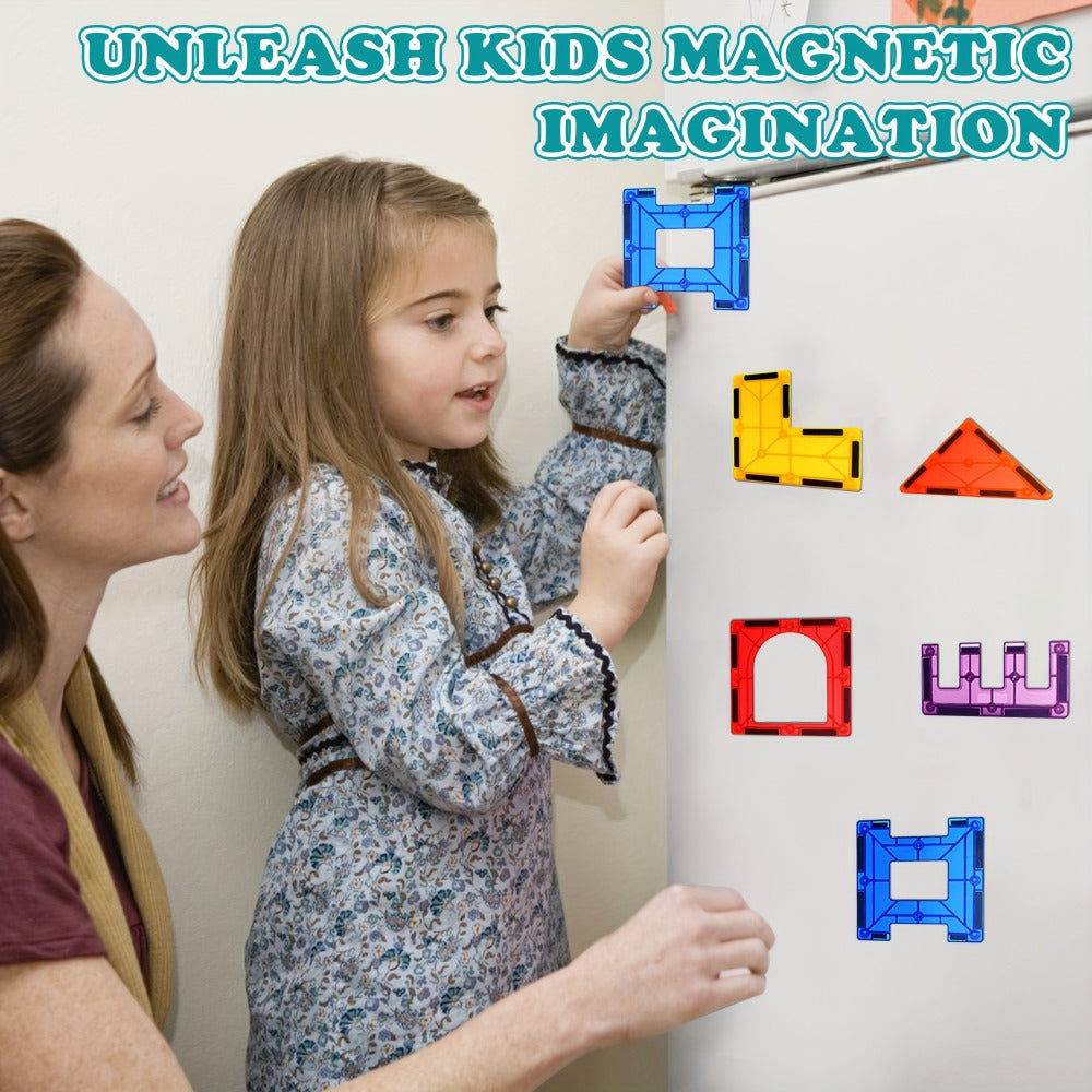 Magnetic Tiles Building Set for Kids Ages 3+, 106-Piece Multicolor with 2 Toy Cars or 136-Piece Basics
