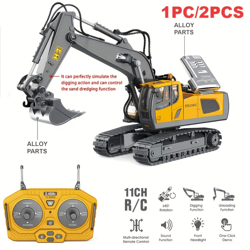 RC Construction Truck – 1:24 Scale Alloy Remote Control Bulldozer, Dump Truck & Excavator Toy