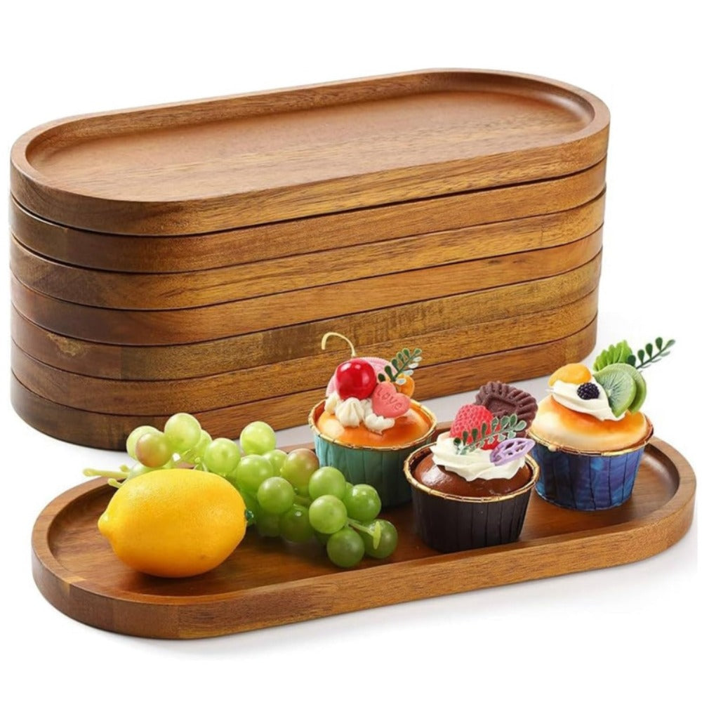 Wood Serving Tray Set – Oval Wooden Charcuterie Boards & Serving Platters for Cheese, Snacks, Bread, Fruit & Appetizers – Party, Buffet, Barbecue & Kitchen Decor