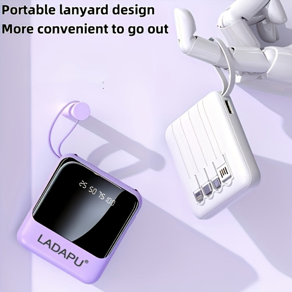 10000mAh Power Bank Built-in 4-in-1 Cable 22.5W Super Fast Charging Slim Mini Portable Charger for iPhone Android Samsung – Compact Travel Battery Pack USB-C Micro Lightning