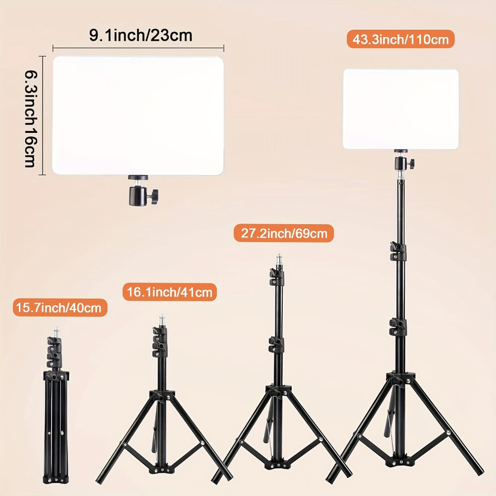 ZOMEI 10in LED Square Light Kit with 43.3in Tripod Stand & Phone Holder - Dimmable 3000K-6000K Studio Photography Lighting for Video Recording, YouTube, TikTok & Game Streaming