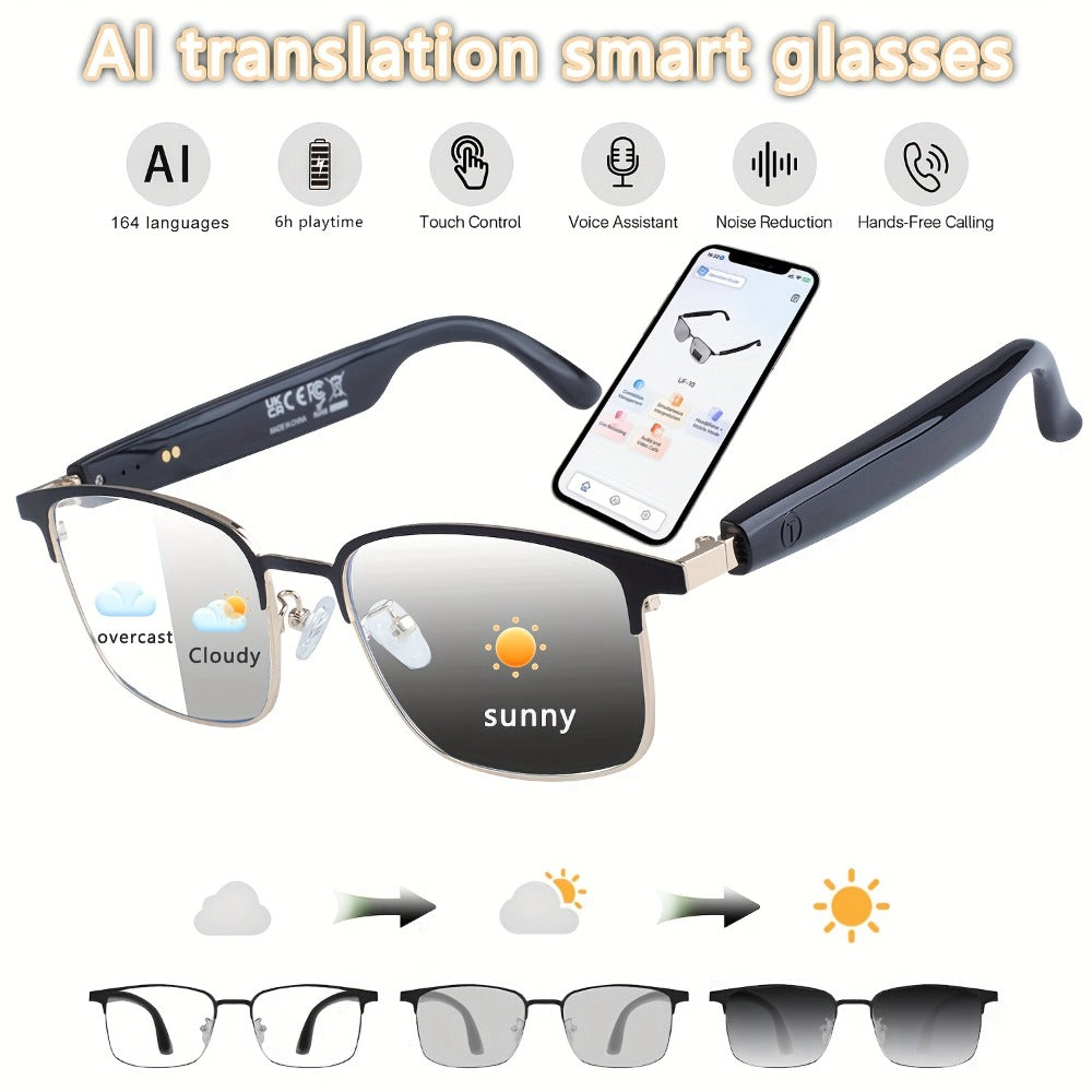 ChatGPT AI Translation Glasses with 160-Language Real-Time Translation, Photochromic Lenses, HiFi Audio & HD Calls – 19 Frame Styles, Unisex Smart Eyewear for Travel & Business