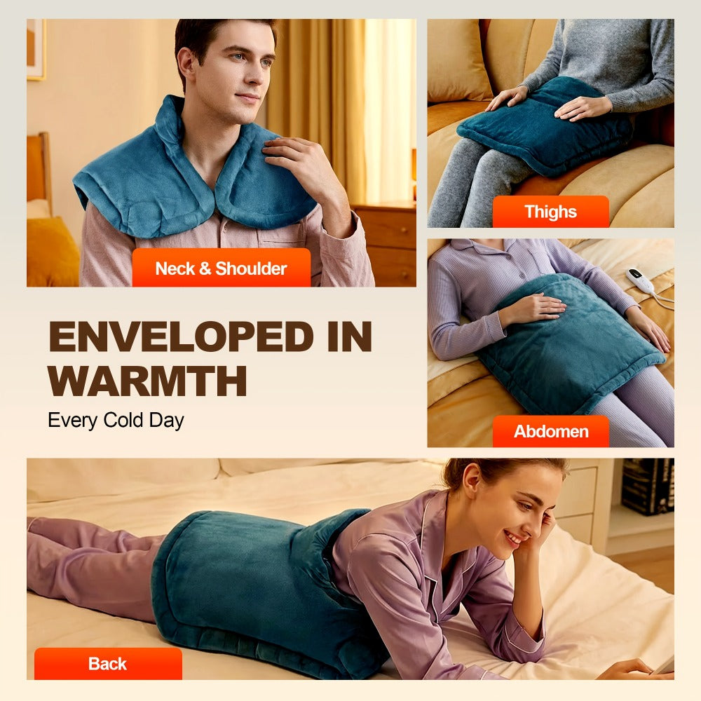 Graphene Heating Pad for Neck Shoulders & Back – 130W Weighted Electric Pad, Soft Flannel, Multiple Heat Settings, Timer & Auto Shut-Off, Machine Washable, 22"x18"