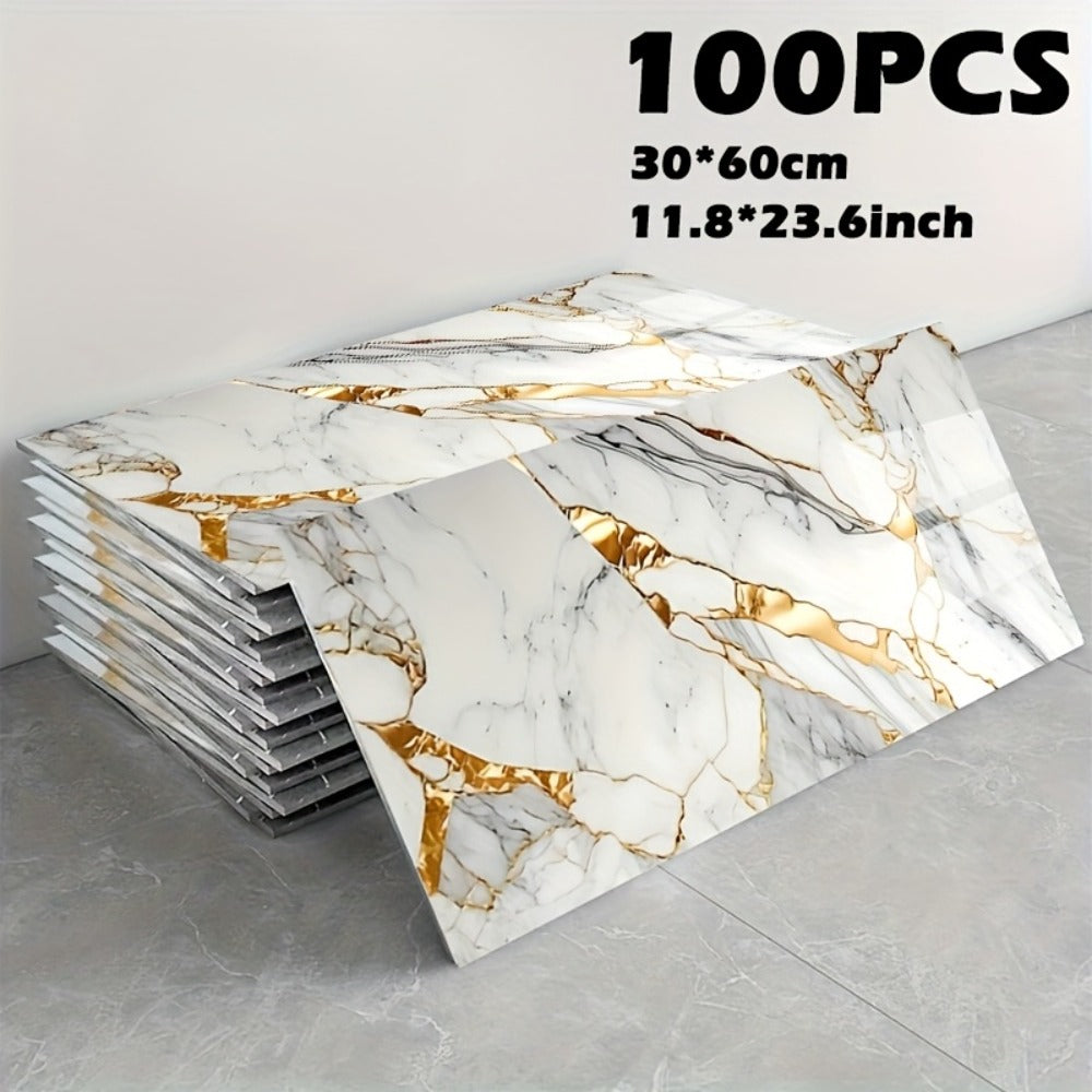 Peel and Stick Marble Tile Stickers – Self Adhesive Foam Wall Tiles for Bathroom Kitchen Office Bohemian Home Decor (50/100pcs, White/Gray/Black/Blue Gold)