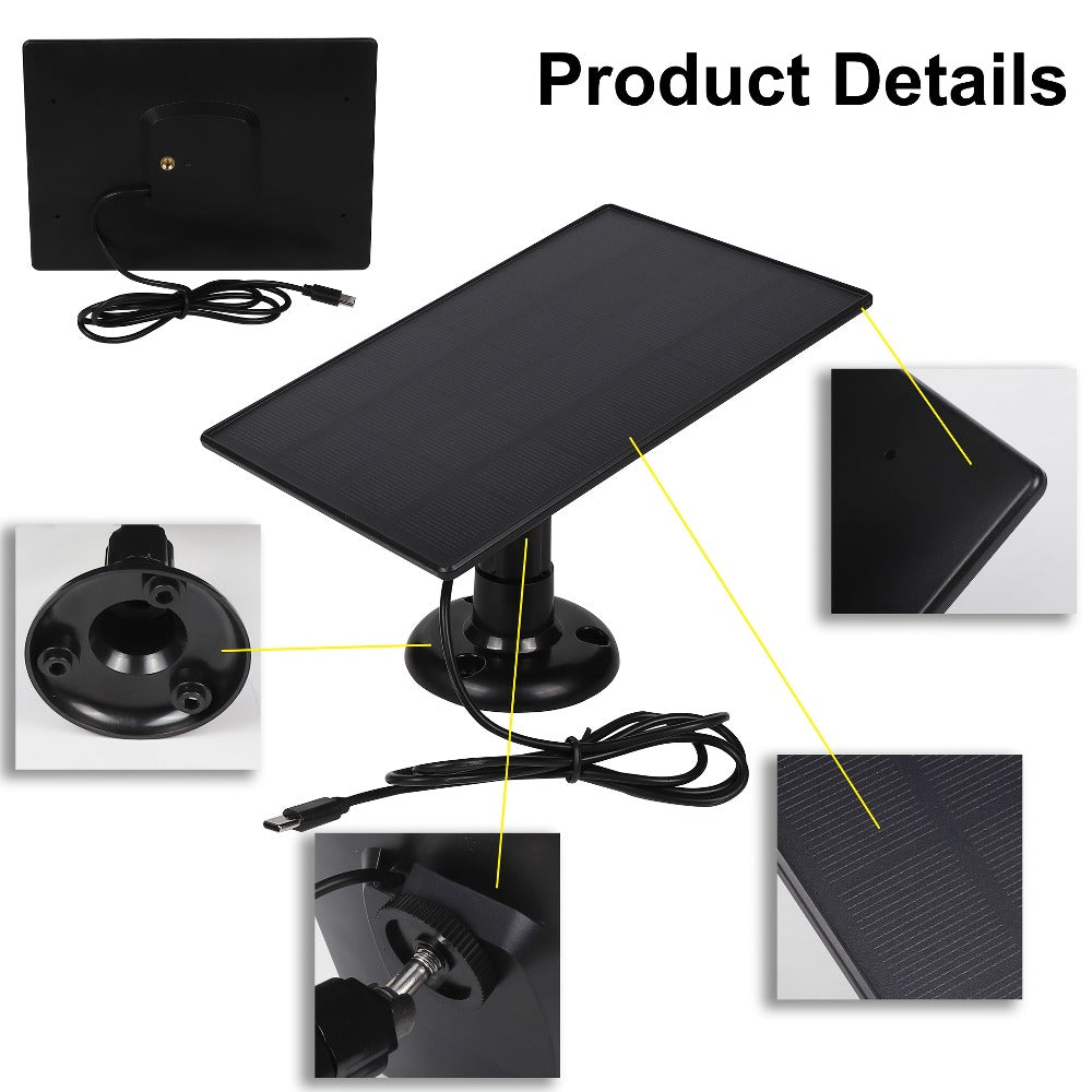 3-Pack Portable Solar Panel Kit 5V 3W with 360° Adjustable Mount, USB & Type-C Output, Solar Charger for Outdoor Security Camera Wireless Doorbell Fan, Camping Hiking Off-Grid Power