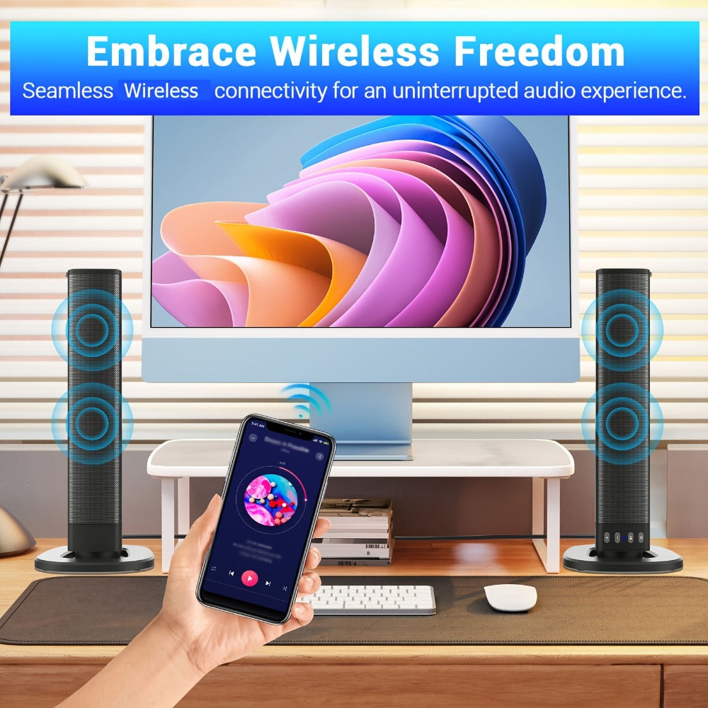 Detachable 20W TV Soundbar with Wireless Subwoofer, 3D Surround Sound Home Theater Speaker System, TF/AUX/FM/RCA/TWS, 4 Speakers, 2000mAh Battery, for TV PC Movie Game