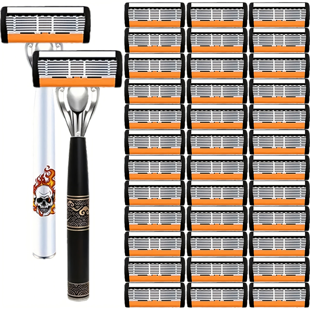 Beard Razor for Men 6-Layer Stainless Steel Blades Premium Metal Handle 36 Replaceable Blades – Mustache Grooming Shaver Ultra-Close Traditional Shaving Kit for Daily Use Gift for Him