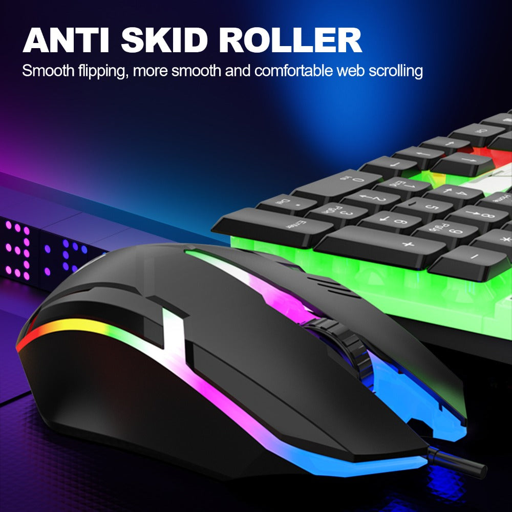 Wired USB RGB Gaming Keyboard and Mouse Combo 104 Keys Backlit Mechanical Feel 1000 DPI Optical Mouse for PC Desktop Laptop Windows Mac Linux Gamer Black White