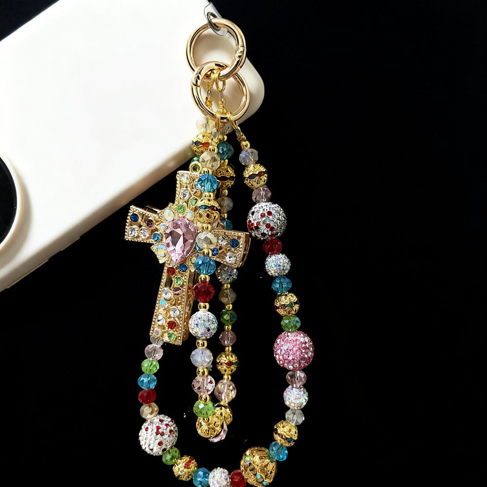 Crystal Cross Phone Chain Keychain Luxury Rhinestone Bling Bag Charm Pendant – Shining Mini Bag Chain Fashion Accessory for Women Colorful Glamour Jewelry Gift