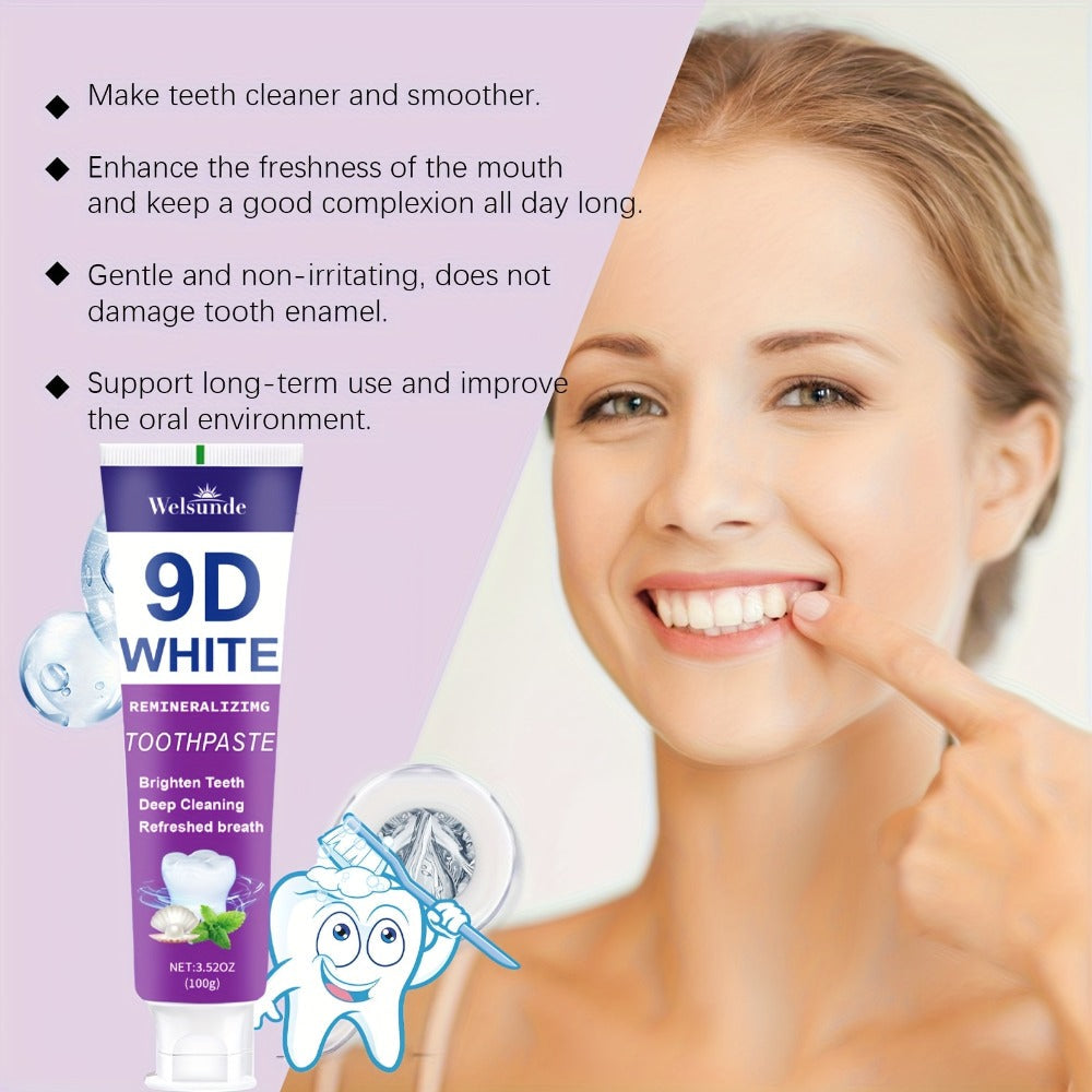 Whitening Toothpaste 4-Pack – 9D White Alcohol-Free Formula, Thorough Deep Cleaning & Brighter Smile, Refreshing Mint Breath, Gentle on Gums, Travel-Friendly 100g, Oral Care Gift for Men & Women