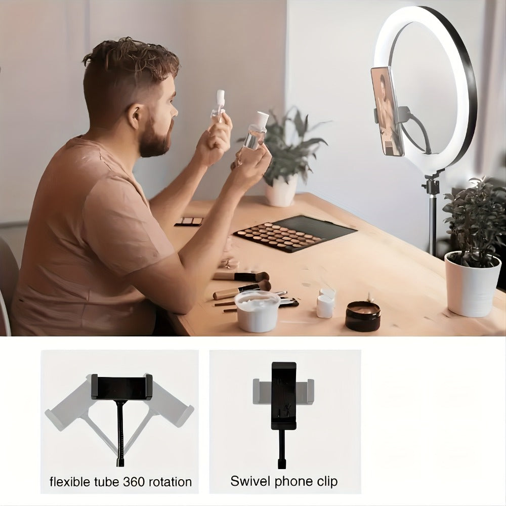 Selfie Ring Light Desk 12 Inch with Phone Holder 360 Rotating Pan Head Desk Tripod 17 RGB Lighting Modes for iPhone Android TikTok YouTube Makeup Video Calls