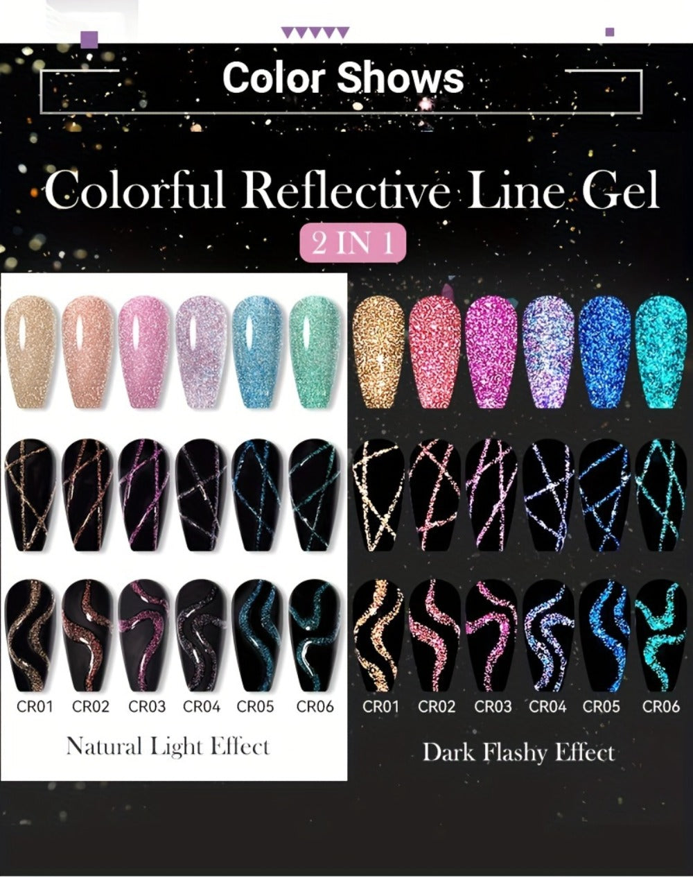 Glitter Liner Nail Art Gel 5ml Super Reflective – Ultra Fine Brush Tip Nail Art Drawing Gel for Stripe Line & Detail Designs, Long Lasting UV LED Nail Art Liner Gel for Salon & DIY Home Women