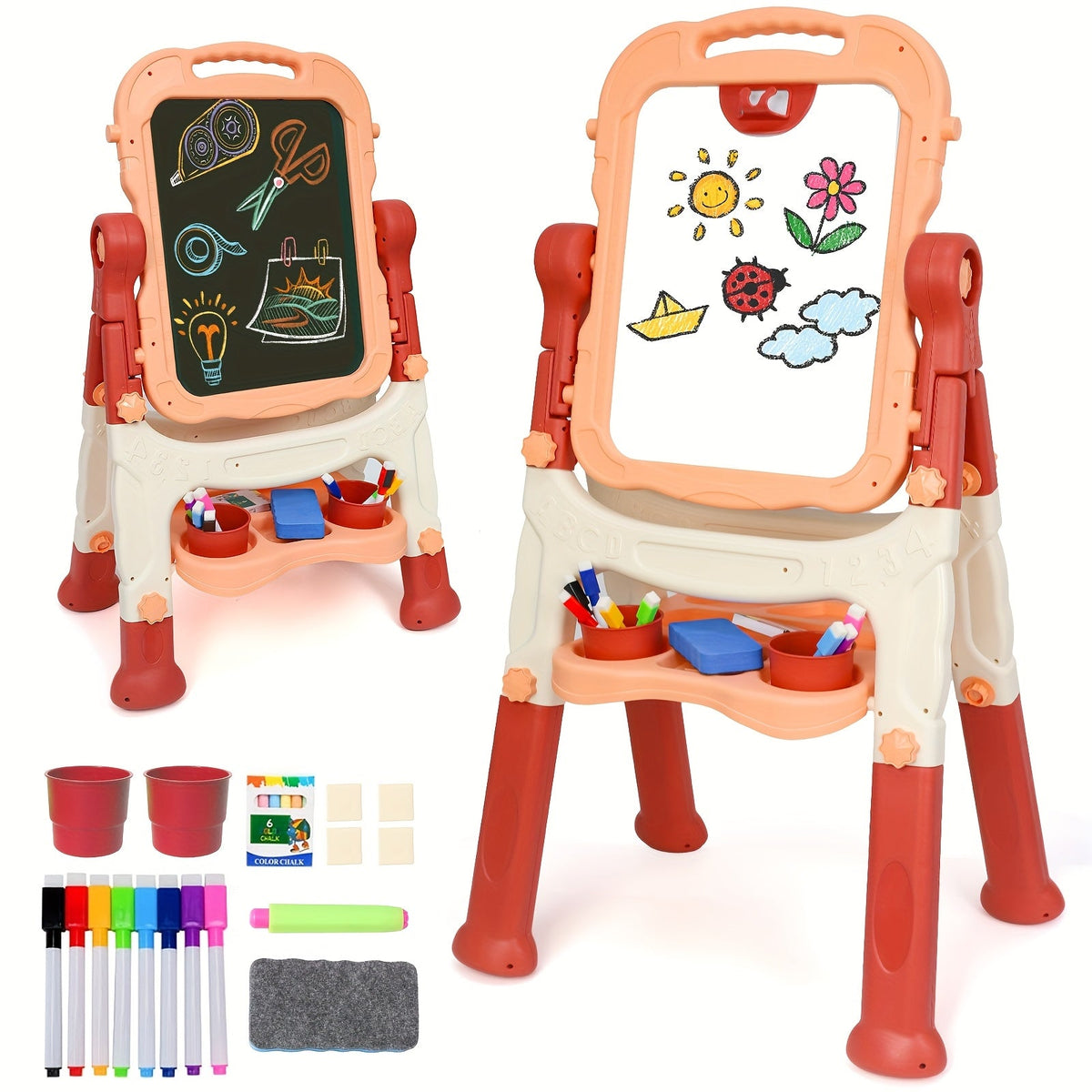 Art Easel for Kids Adjustable Double-Sided Standing Easel with Painting Accessories for Boys & Girls Ages 3+ – Rotatable Portable Chalkboard Whiteboard Children's Easel | Birthday Christmas Gift