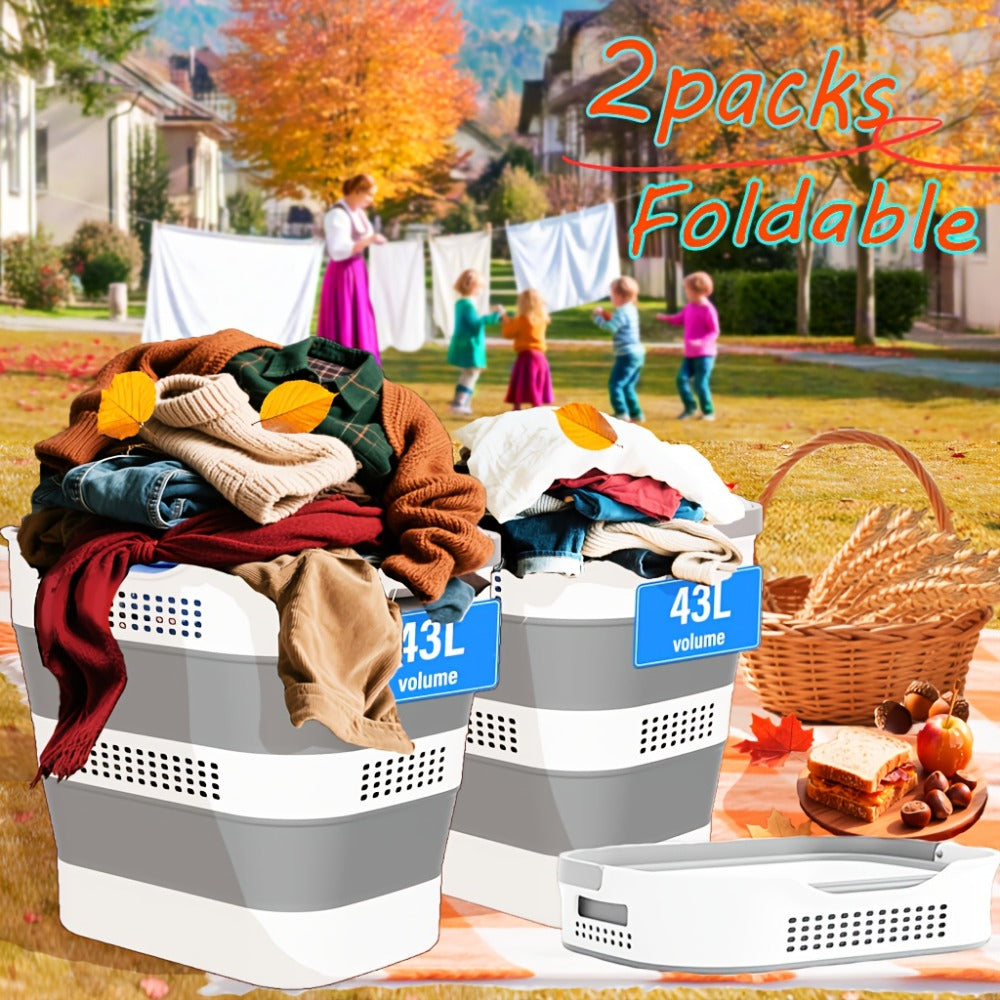 Collapsible Laundry Basket 43L Foldable Pop-Up Hamper with Handles – 11.5 Gallon Plastic Laundry Basket Space-Saving Portable Storage Container Organizer for Bedroom, Bathroom & Dorm, 1pc or 2 Pack