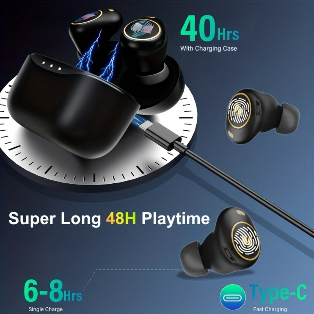 Monster True Wireless Earbuds Bluetooth 5.3 TWS Hi-Fi Sound Dual Noise-Cancelling Mic Touch Control Type-C Charging Case Lightweight Comfortable Fit Premium Black Gold Earphones
