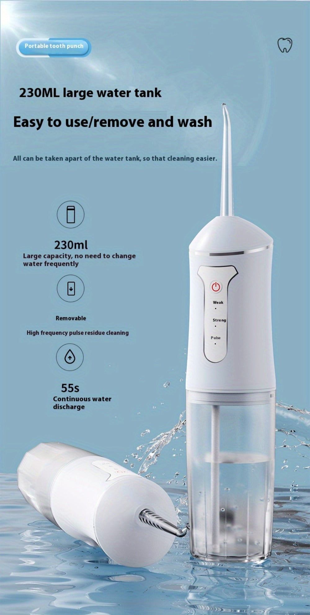 Smart Chip Water Flosser Cordless Oral Irrigator USB Rechargeable 4 Nozzles Orthodontic Tip 3 Cleaning Modes Portable Electric Dental Water Pick for Braces Gum Health Travel Home Men Women