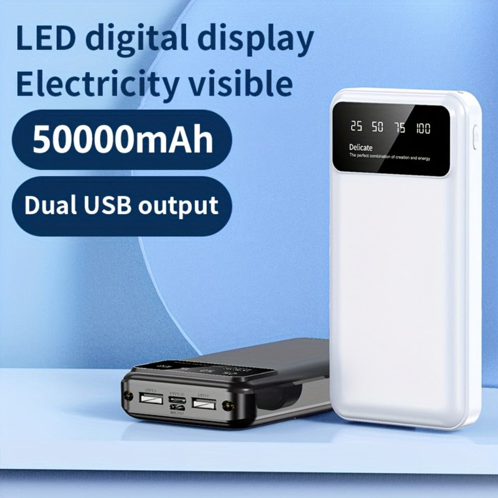 50000mAh Power Bank Outdoor Emergency Charger with LED Display Flashlight Dual USB Backup Battery Pack for iPhone Android Samsung – Portable Solar Travel Charger