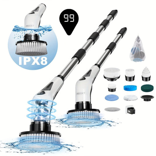 Electric Spin Scrubber with 9 Brush Heads, Adjustable Handle & LED Display