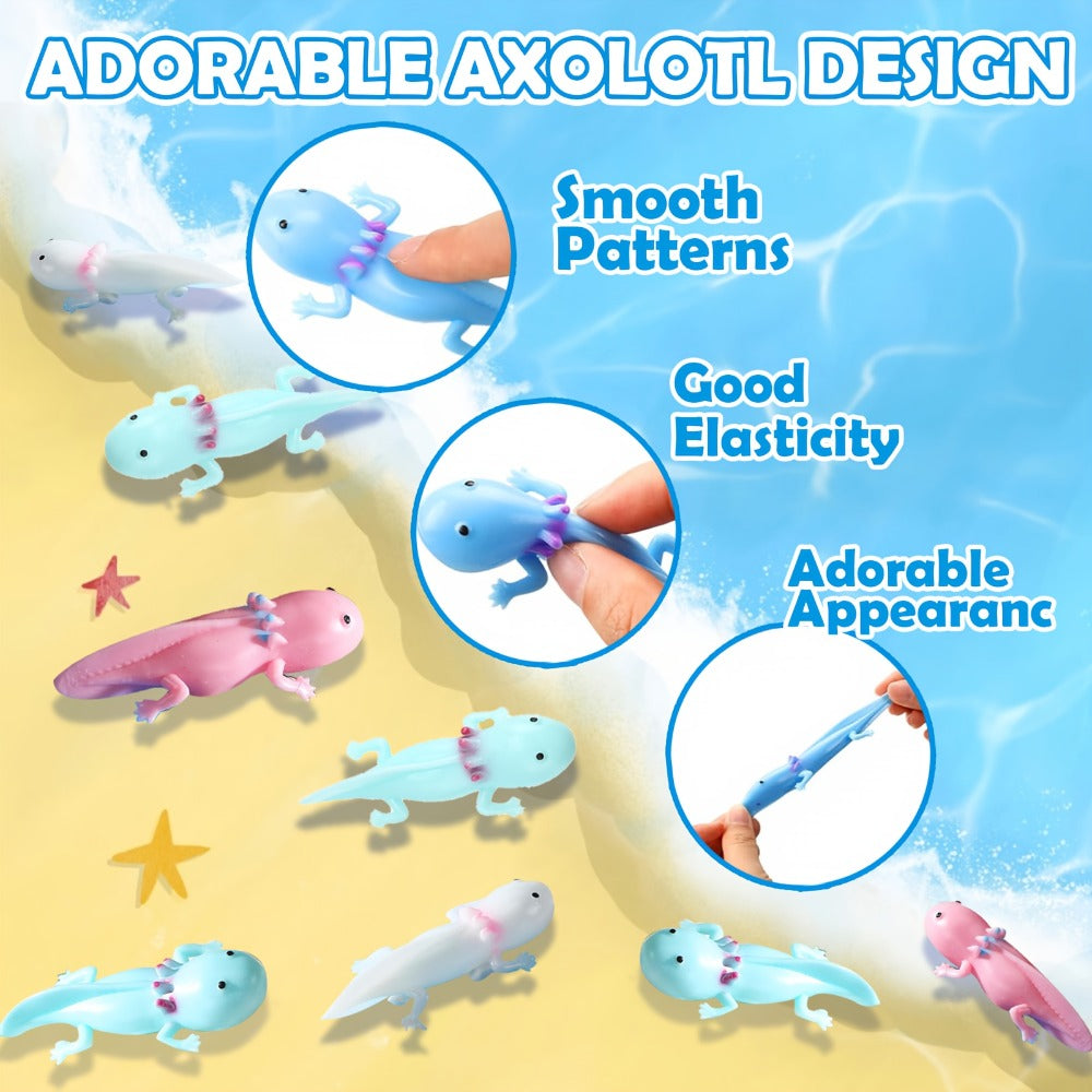 Axolotl Slingshot Fidget Toy, 24-Piece Pack of Squishy Finger Puppets