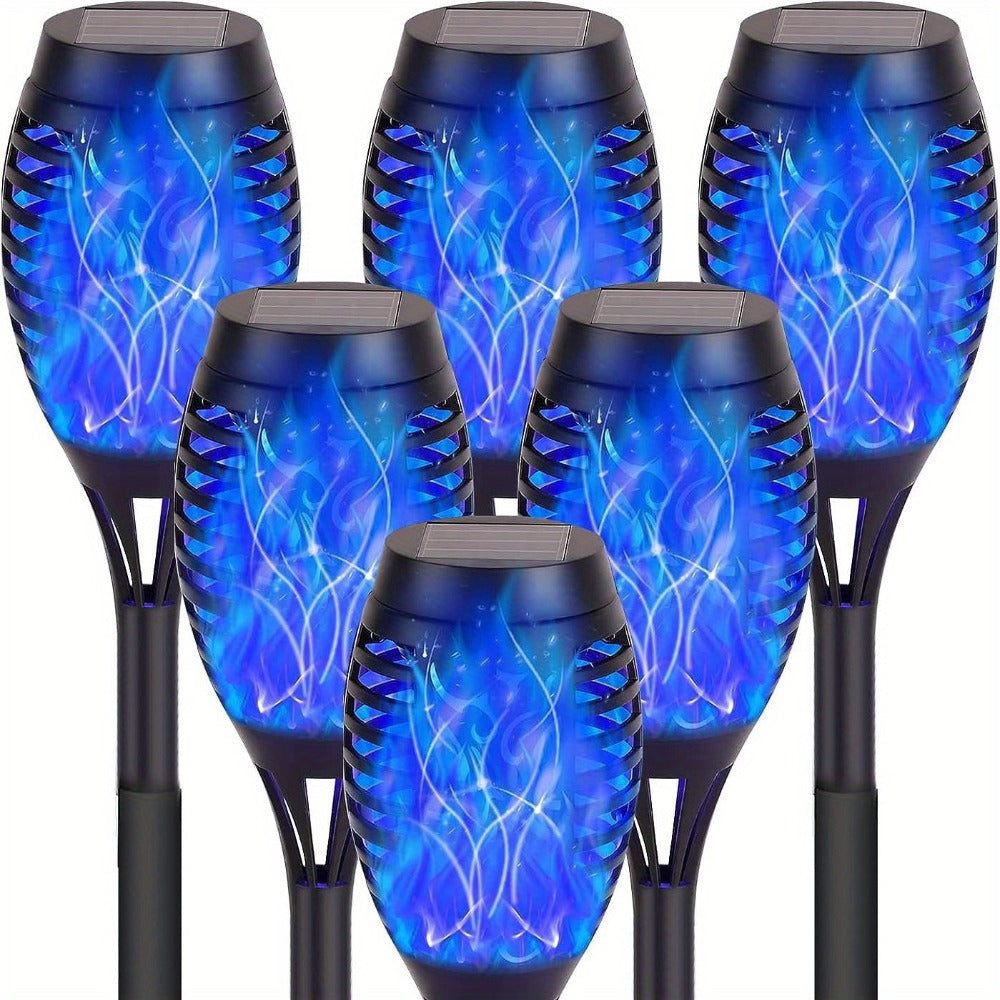 Solar Torch Lights Flickering Flame Outdoor – Auto On/Off Dancing Flame Solar Garden Lights IP54 Waterproof | Landscape Pathway Torch for Garden, Yard, Patio & Christmas Decoration | 6/8/12pcs Blue
