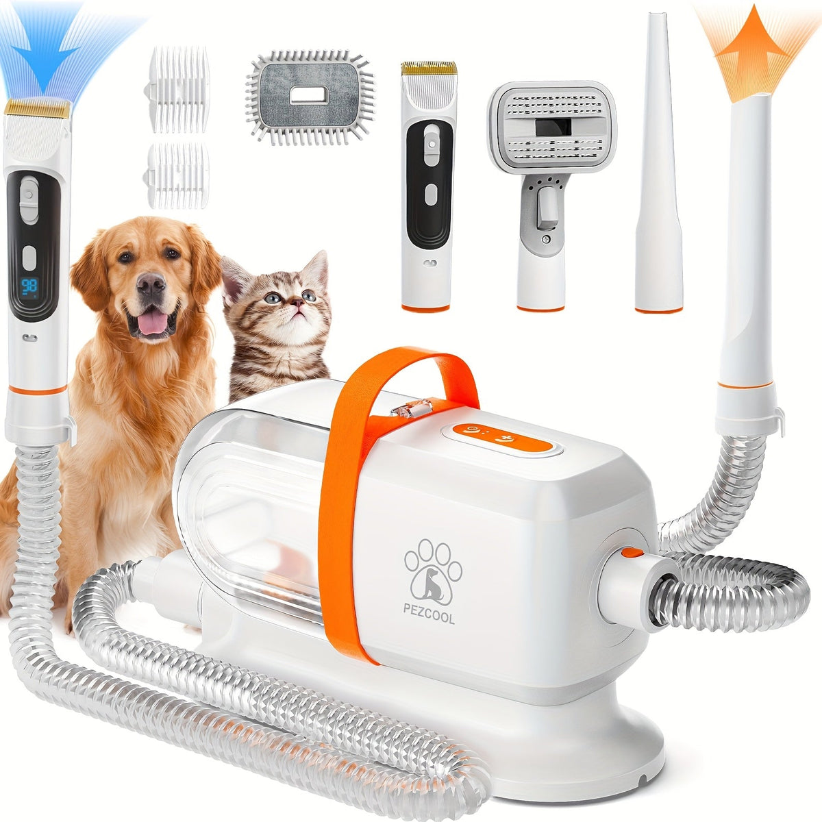 Pet Grooming Vacuum Kit 8-in-1 with 12000Pa Suction – Dog & Cat Hair Vacuum for Shedding, 6 Grooming Tools, 74oz Dust Cup, Low Noise, 3 Suction Levels, No Battery Required