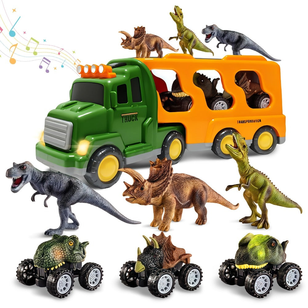 Dinosaur Transport Truck Toy Set with Figures, Cars, Lights and Sounds