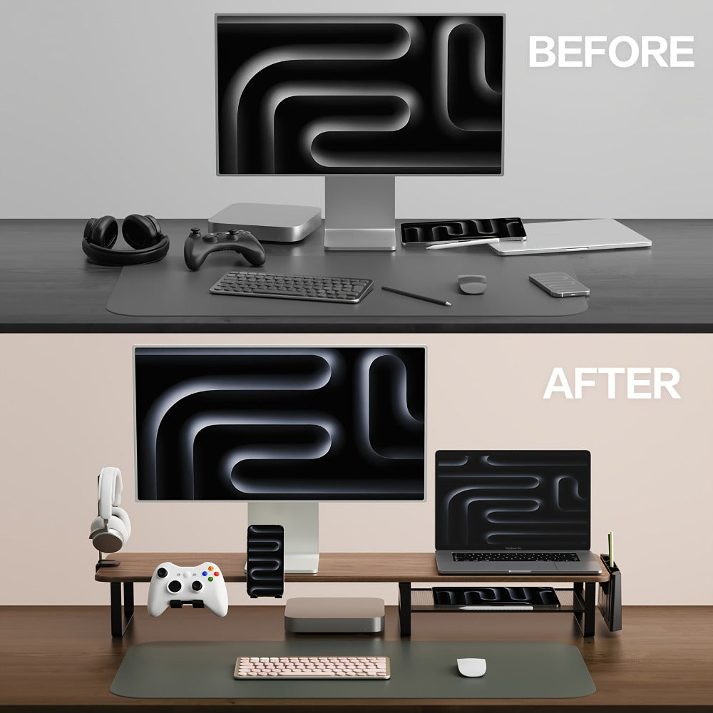 Monitor Stand Organizer with Headset Holder Phone Stand & Game Controller Holder, Versatile Desktop Riser for Computer Monitor Laptop, Gaming & Home Office Desk Organizer
