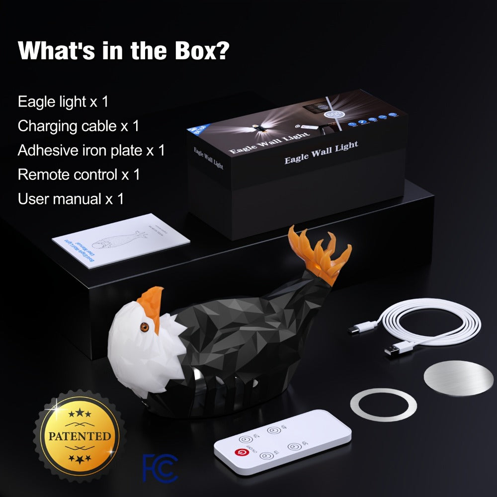 Eagle LED Wall Lamp – Colorful Ambient Night Light with Motion Sensor, Rechargeable Battery, Remote Control & Magnetic Wall Mount for Bedroom Living Room Corridor Hallway Decor (Black)