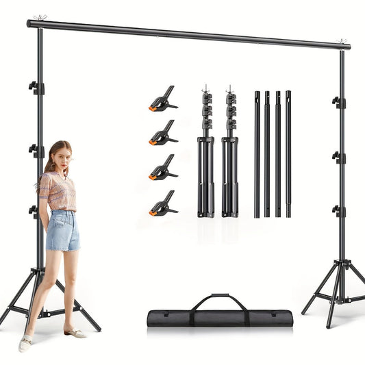 10x10FT Backdrop Stand Kit, 2 Adjustable Background Supports with 4 Crossbars, 4 Clamps and Carrying Bag, Iron Photo Video Studio Stand for Photography, Parties, Decoration