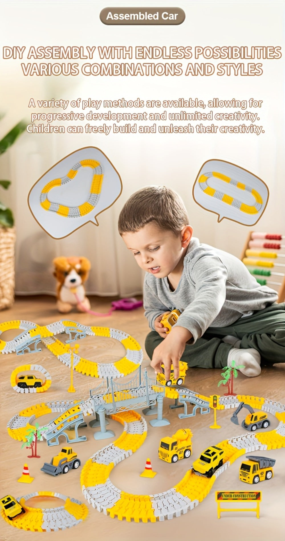 Roller Coaster Track Set, 467 Pieces with Electric Race Car, DIY Build-Your-Own Track Toy Ages 3-8