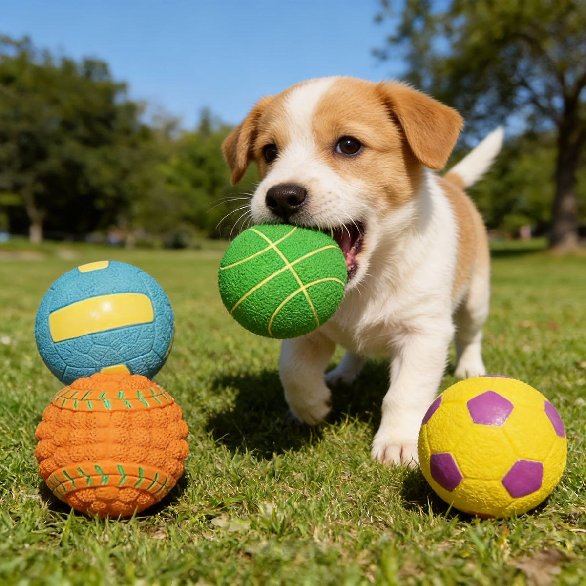 Latex Squeaky Dog Balls 4 Pack Soft Bouncy Sport Fetch Balls for Puppies & Small Dogs - 2.8 Inch Vibrant Color Chew Throw & Fetch Toy Set for Interactive Play