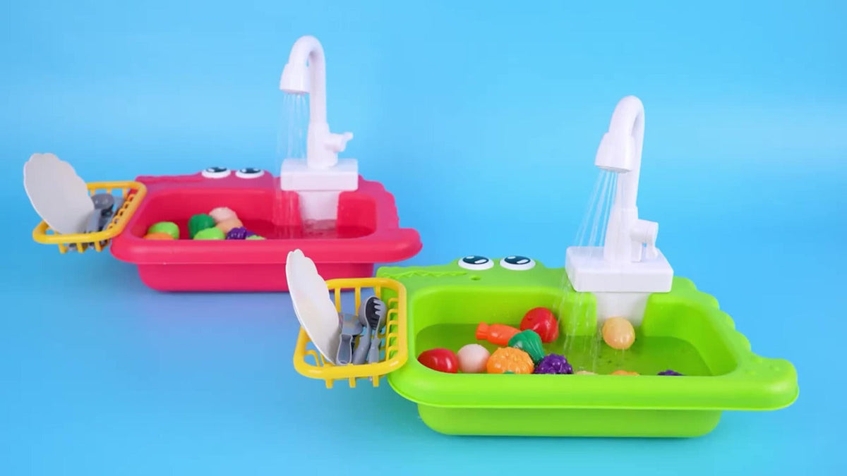 Kids Play Sink Toy with Running Water – Automatic Water Cycle System Pretend Play Dishwasher Kitchen Sink for Toddlers Boys & Girls, Role Play Kitchen Accessory Birthday Gift