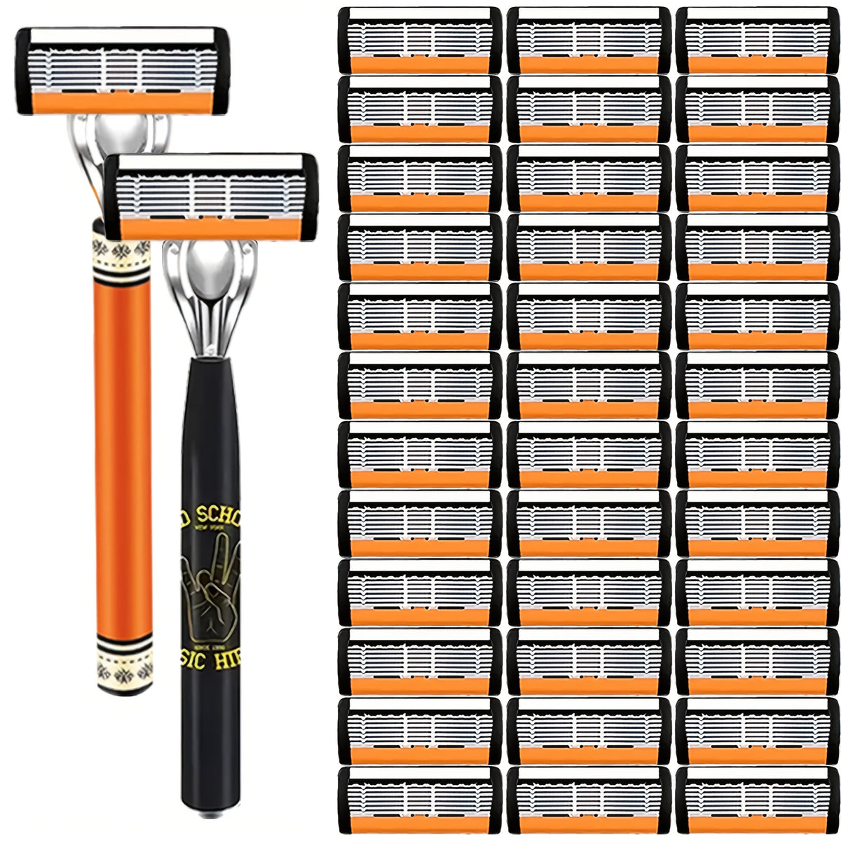 Double Edge Safety Razor Set for Men with 2 Handles & Stainless Steel Replacement Blades — Barber-Quality Close Shave Manual Shaving Kit, Reusable Eco-Friendly Razor, 24/36/54/72 Blade Options