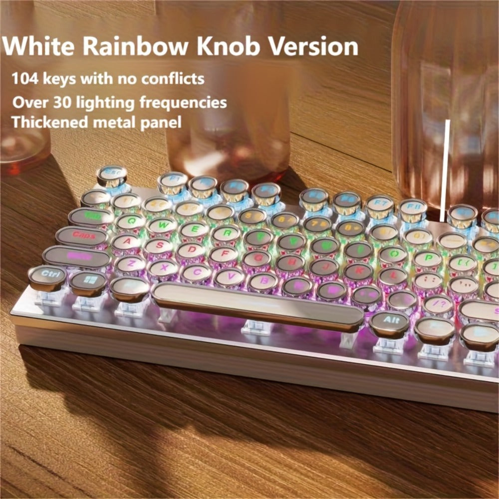 Hot-Swappable Mechanical Keyboard and Mouse Combo 34 Lighting Effects True Mechanical Blue Switches Retro Style USB Wired Aesthetic Gaming Set for Desktop Laptop Windows Mac Gift for Boyfriend Girlfriend