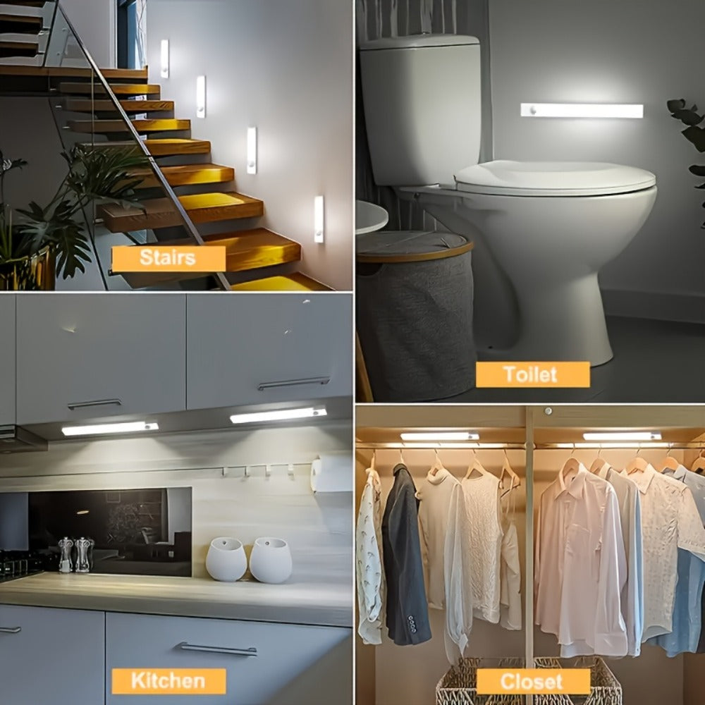 LED Motion Sensor Cabinet Lights USB Rechargeable 3 Modes – Wireless Night Light 6 9 12 Pack 3 Sizes for Bedroom Staircase Kitchen Office Piano Room Dance Studio Bedside Reading