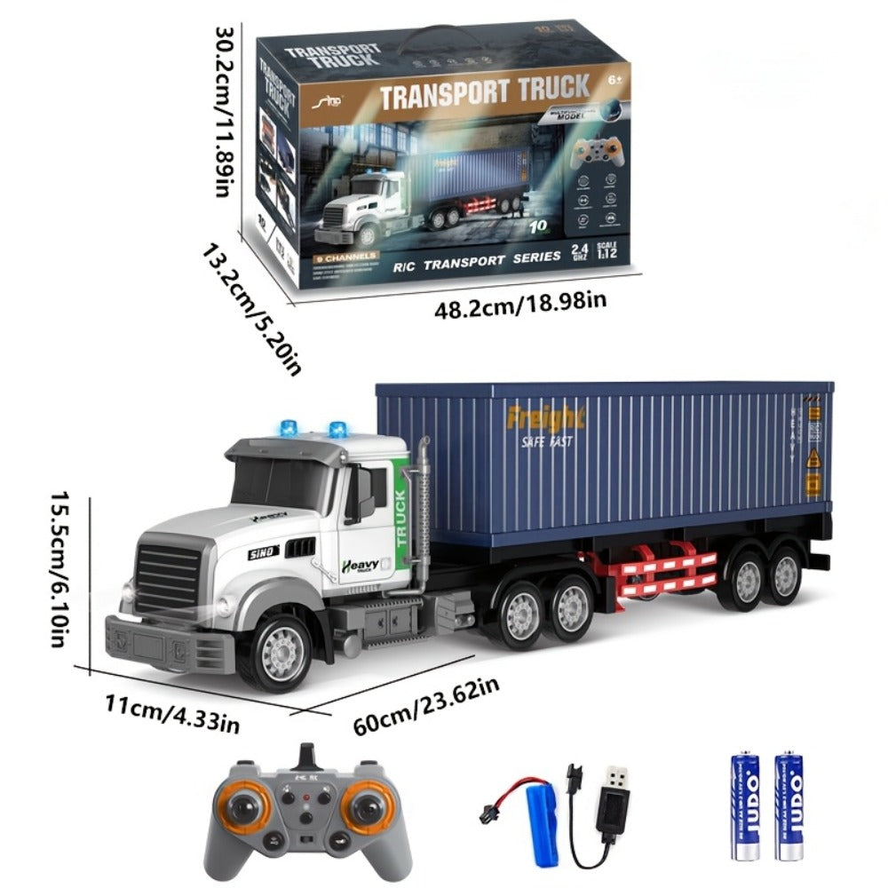RC Semi Truck, 1:24 Scale 23.6-Inch Remote Control Container Truck with 2.4G & USB Charging