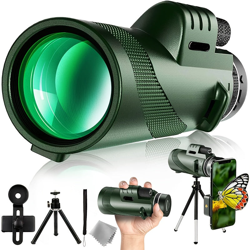 10x42 Monocular Telescope for Adults with Smartphone Adapter & Tripod | HD FMC Lens, Waterproof, Portable Handheld for Bird Watching, Hiking, Hunting, Camping, Concerts, Sports Events & Travel