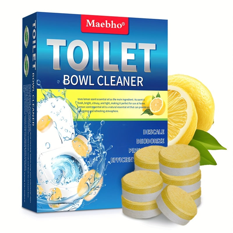 Toilet Cleaning Tablets Effervescent Lemon Scent 12/24pcs - Multi-Functional Toilet Bowl Cleaner Tablets, Stubborn Stain Remover & Deodorizer, Flushable Toilet Cleaner for Deep Clean & Fresh Bathroom