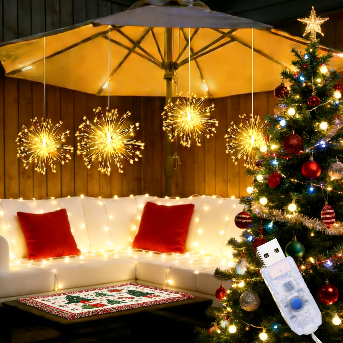Cherry Blossom LED Fairy Lights USB Powered – 96-Light Faux Floral Garland, Dimmable Warm & Cool White, Plug & Play | Firework, Butterfly & Pink Styles | Bedroom, Party & Holiday Indoor Decor