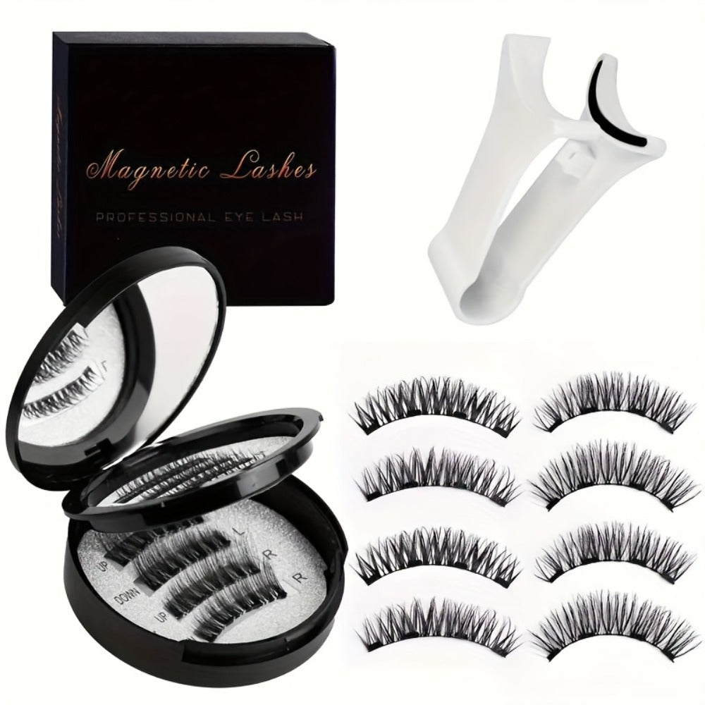 Waterproof 3D Magnetic Lashes 8Pcs Reusable Double Strip False Eyelashes Set with Clips & Glue – Natural Look for Women, Daily Wear, Parties & Special Occasions