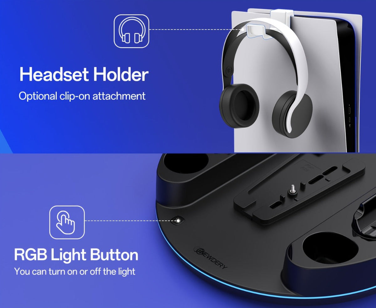 PS5 Charging Station with RGB Light Stand for PS5 Slim PS5 Pro - Fast Dual Controller Charger Compatible with All PlayStation 5 Console Models