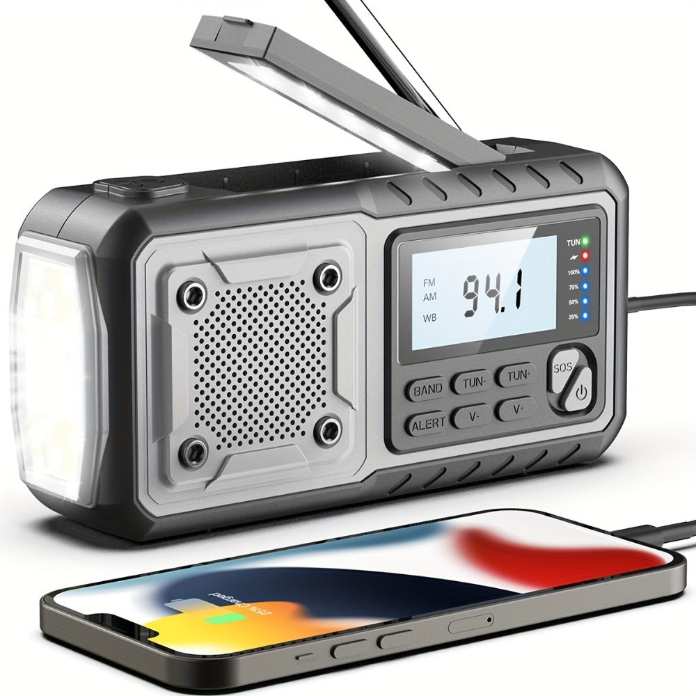 Hand Crank Emergency Weather Radio 5000mAh Solar Powered NOAA AM FM Portable Survival Radio with Flashlight SOS Alarm Reading Light Phone Charger Type-C for Hurricane Tornado Storm Preparedness Gift
