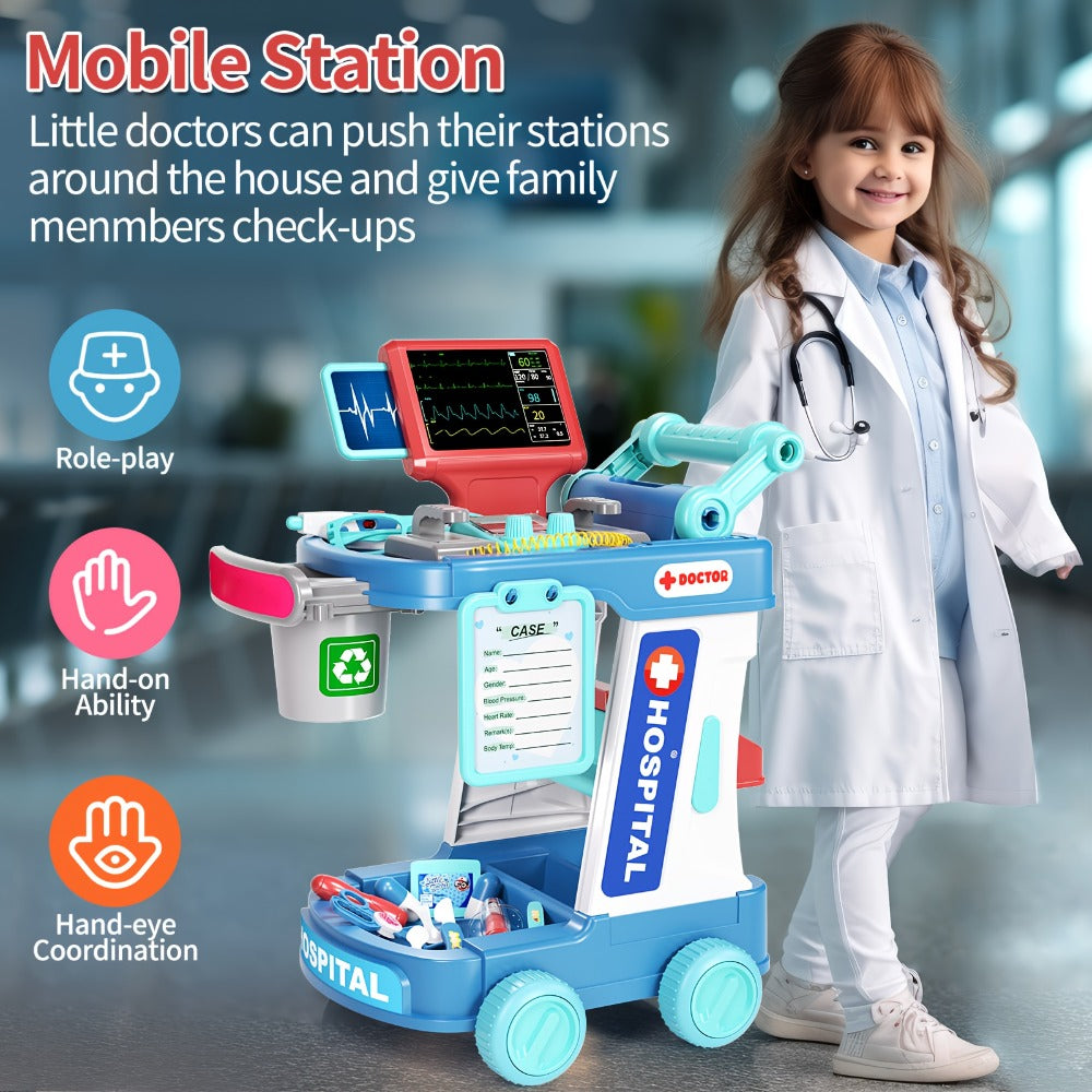 Kids Doctor Play Set with Medical Trolley for Pretend Clinic Role-Play
