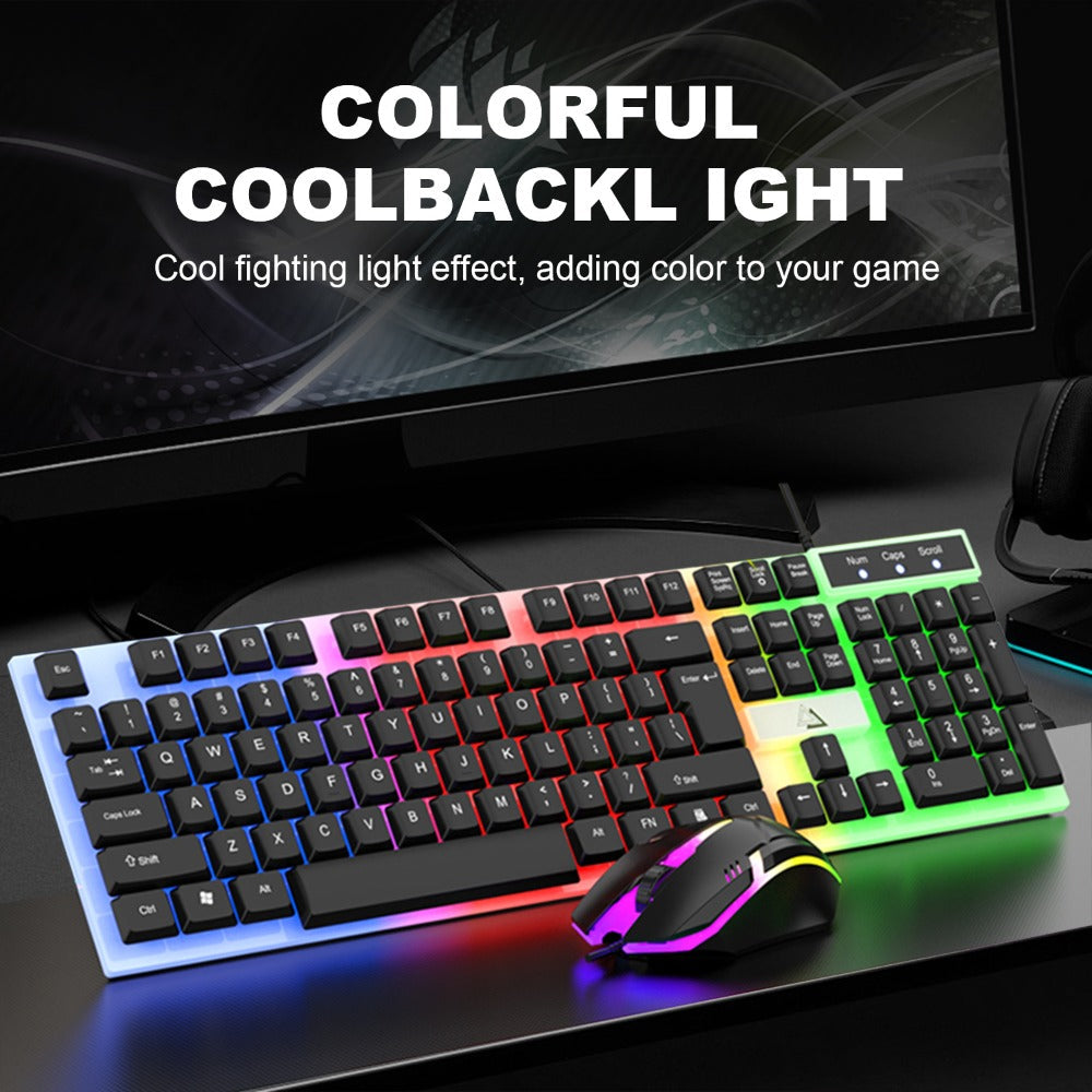 Wired USB RGB Gaming Keyboard and Mouse Combo 104 Keys Backlit Mechanical Feel 1000 DPI Optical Mouse for PC Desktop Laptop Windows Mac Linux Gamer Black White