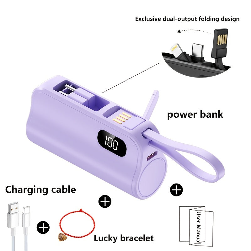 Mini Power Bank 6000mAh LCD Digital Display 22.5W Fast Charging Portable Battery Pack Gift Set with Data Cable Bracelet iPhone USB-C Android Pink Black Purple