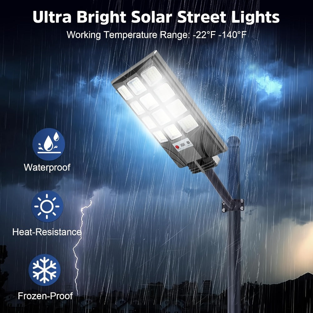 Solar Street Light Outdoor 400 LED – 6500K Waterproof Sensor Flood Light with Remote Control, Dusk to Dawn for Commercial Area, Parking Lot & Night Security Lighting (2 or 4 Pack)