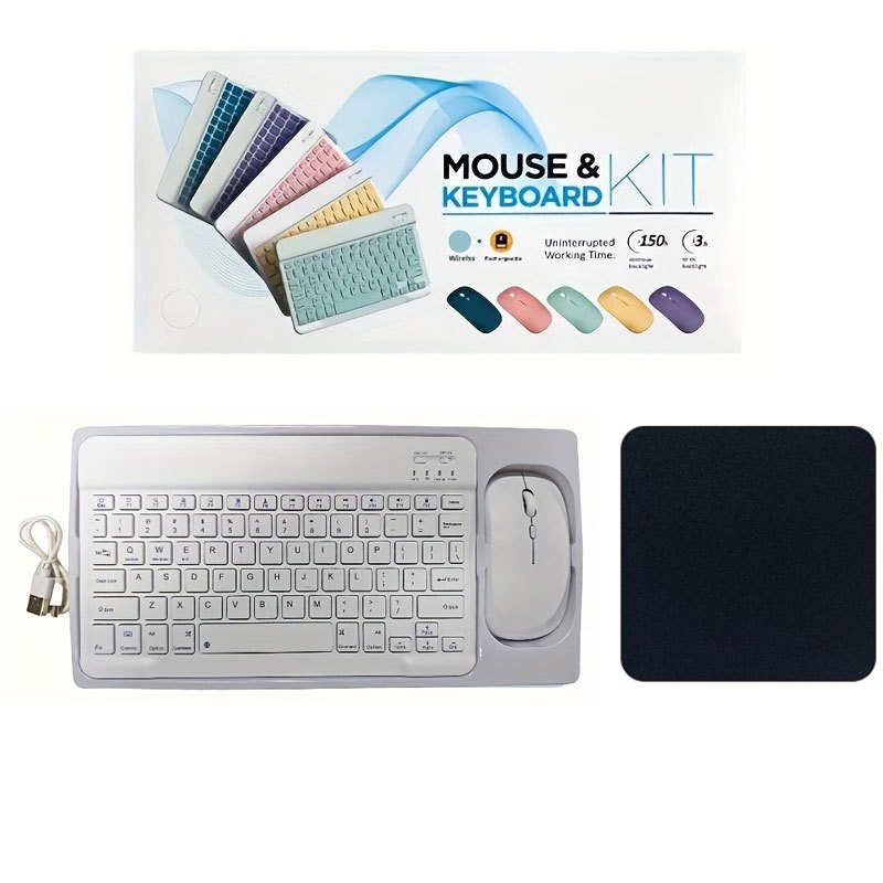 4-in-1 Wireless Keyboard and Mouse Set with Mouse Pad Quiet Rechargeable 2.4G USB Receiver for PC Laptop Tablet Phone Smartphone – Portable Compact Travel Office Keyboard Mouse Combo Bundle