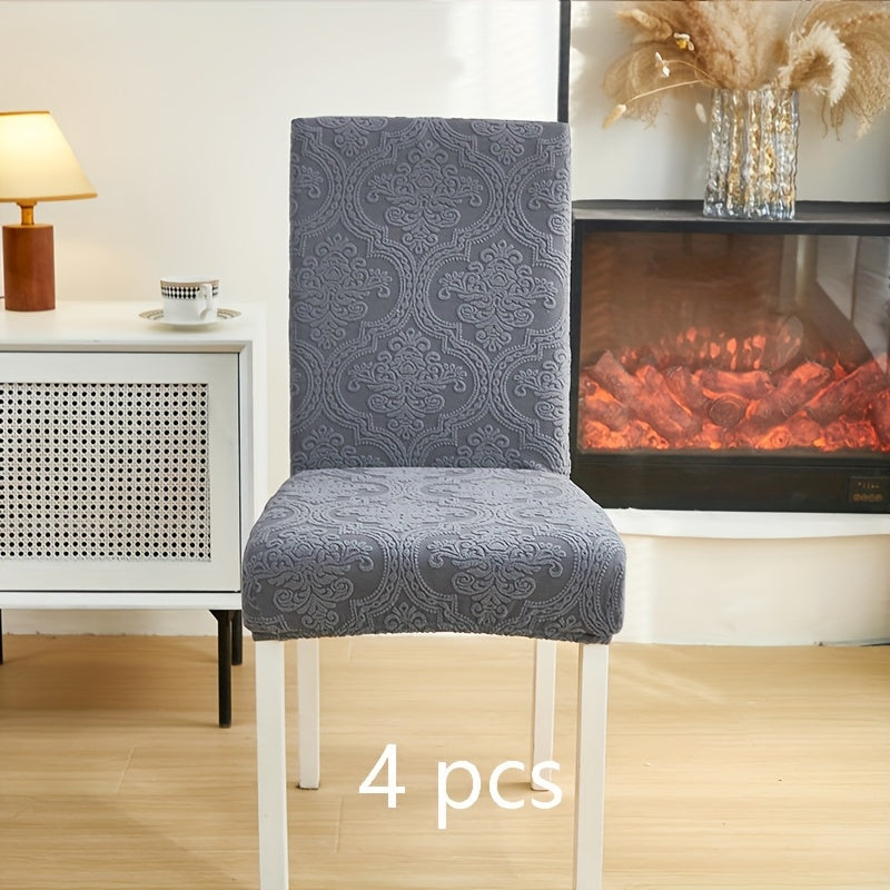 Dining Chair Covers Stretch Velvet Washable Removable Slipcovers Set of 4 or 6 for Kitchen Home Hotel Banquet — Elastic Band Silver Fox Velvet 200GSM