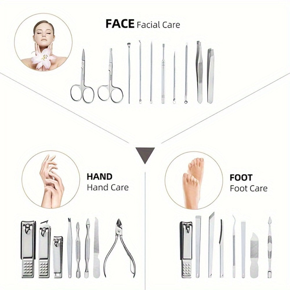 Manicure Pedicure Set 26pcs Pink Stainless Steel – Precision Nail Clippers Cuticle Nipper & Dead Skin Scissors 45° Blade Professional Grooming Kit for Women & Men, Elegant Gift Set Birthday Holiday