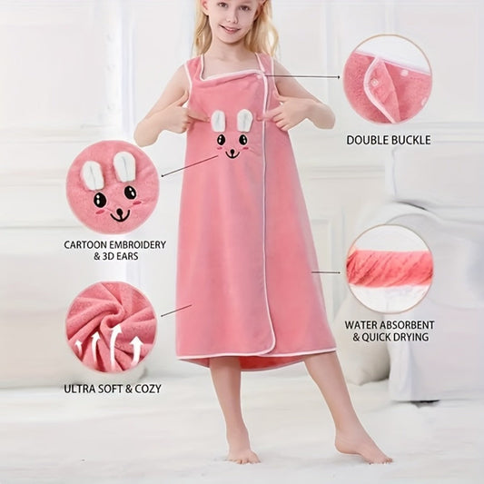 Bunny Ears Bath Towel Wrap for Girls, 250 GSM Microfiber, 23.62 x 43.31 Inches